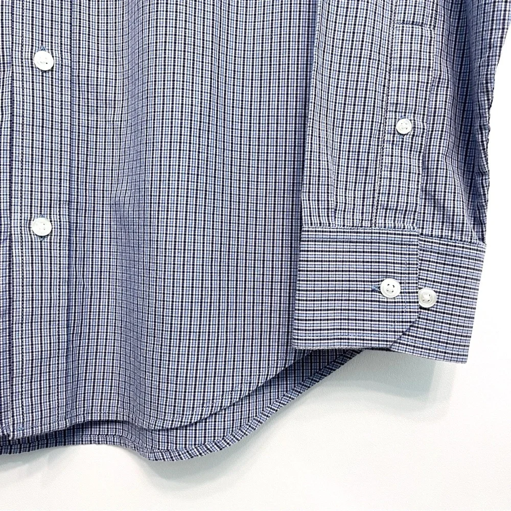 banana republic | blue micro plaid cotton button down shirt m 15-15.5